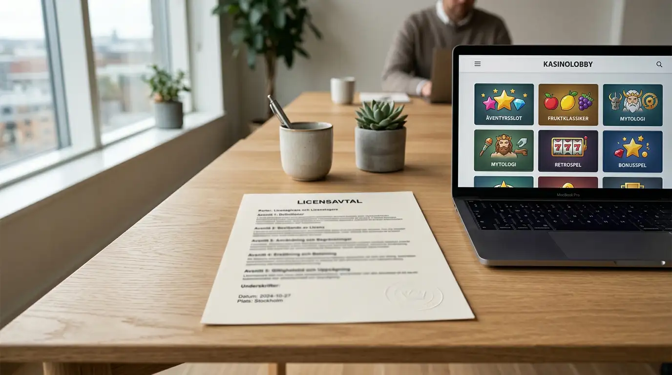 Licensdokument och laptop som symboliserar casino utan spelpaus 2026